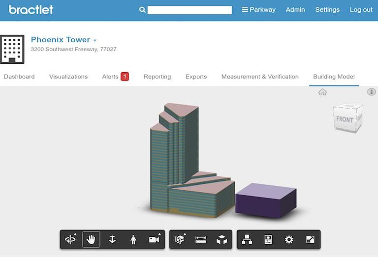 A screenshot of the building model or digital twin for Phoenix Tower, as seen with the Bractlet cloud software.