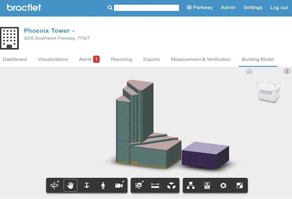 A screenshot of the building model or digital twin for Phoenix Tower, as seen with the Bractlet cloud software.