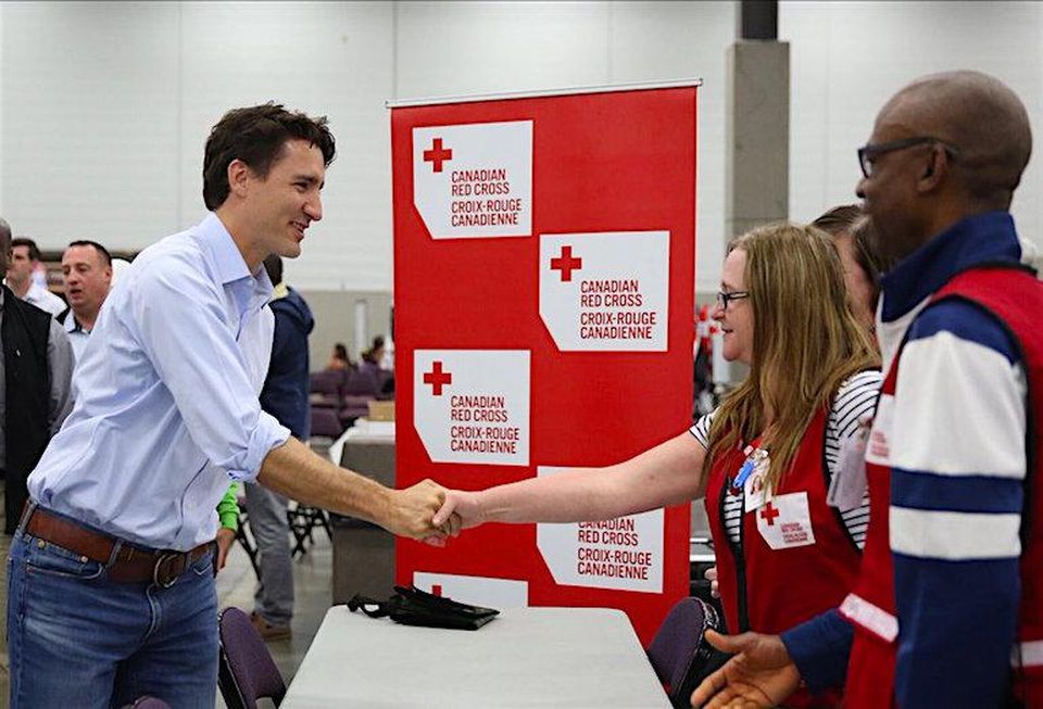 Prime Minister Justin Trudeau meets with Red Cross workers