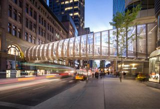 A rendering of the new bridge connecting CF Toronto Eaton Centre and the Hudson's Bay and Saks Fifth Avenue flagships
