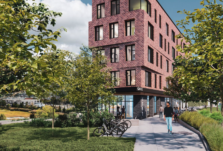 A rendering of Redgate's 1141 Bennington St. in East Boston.
