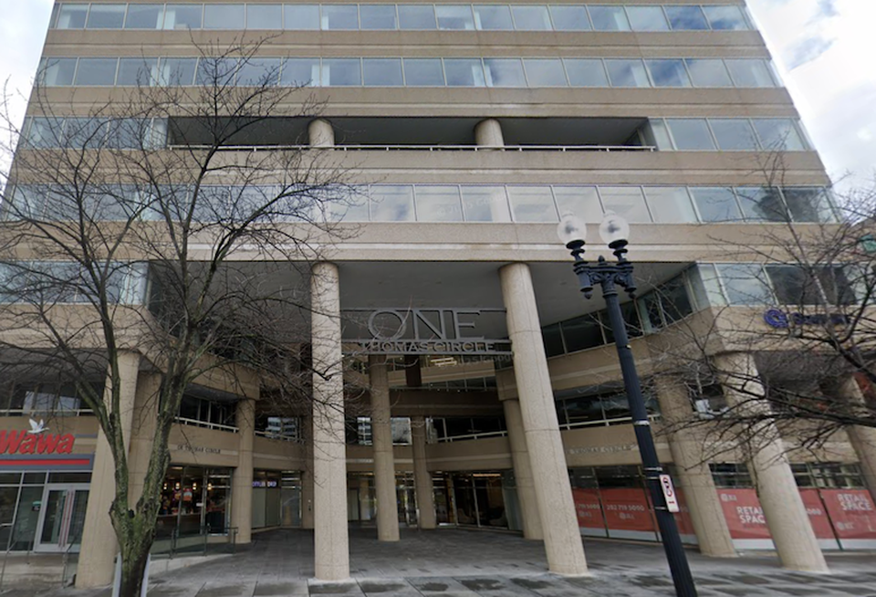 The One Thomas Circle office building, where GlobalGiving is looking to sublease its entire space. 