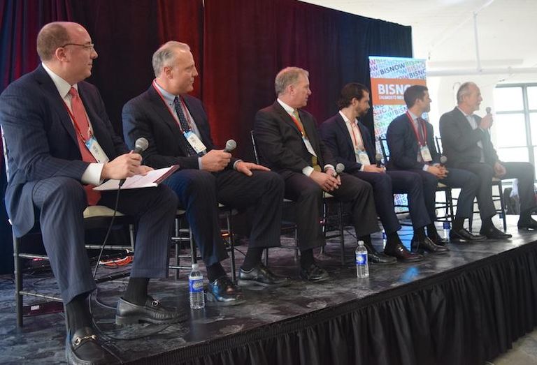 HFF's Jose Cruz, CBRE's Mike Hines, First Industrial Realty Trust's Peter Schultz, Dalfen America Corp.'s Sean Dalfen Blackstone's David Levine and USAA's David Buck