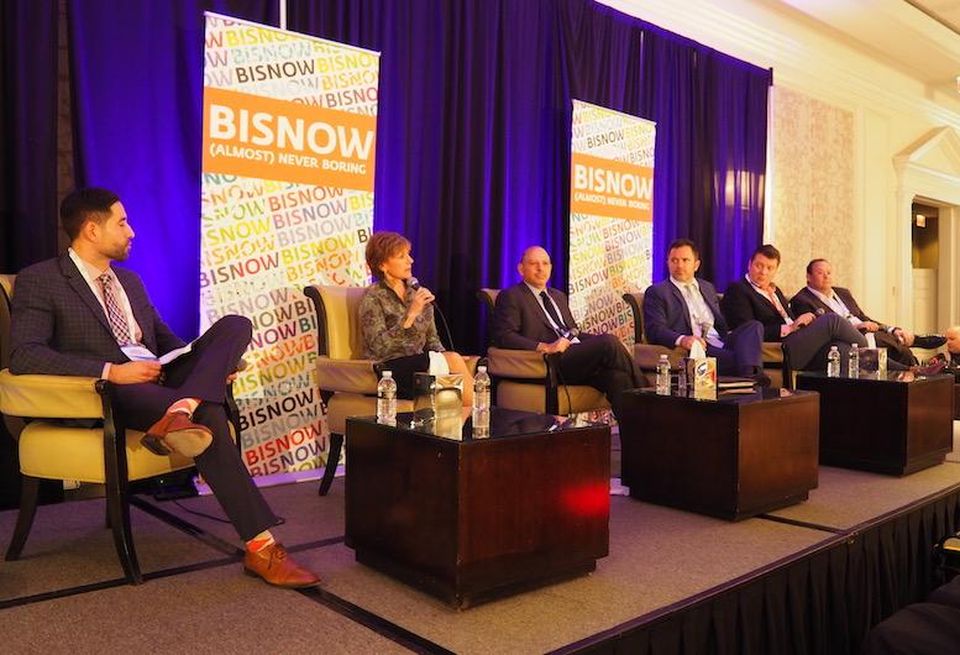 Aronson's Chris Vasquez, PGIM Real Estate's Susan Mello, Freddie Mac's David Brickman, Pender Capital's Zach Murphy, Broadstone's Chris Czarnecki and LGA Capital's Jason Gerstein