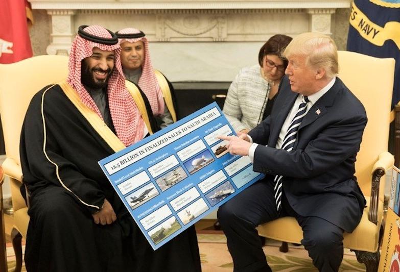 Crown Prince Of Saudi Arabia Mohammed Bin Salman With U.s. President Donald Trump Showing How Much Business Saudi Arabia Generates In The U.s. Economy While In An Oval Office Meeting March 20.