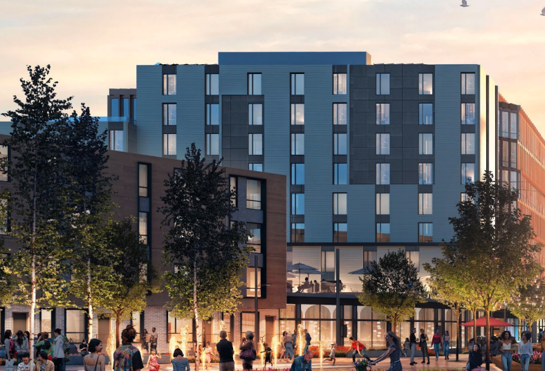 A rendering of HYM Investment and My City at Peace's proposed development on Parcel P3 in Roxbury.