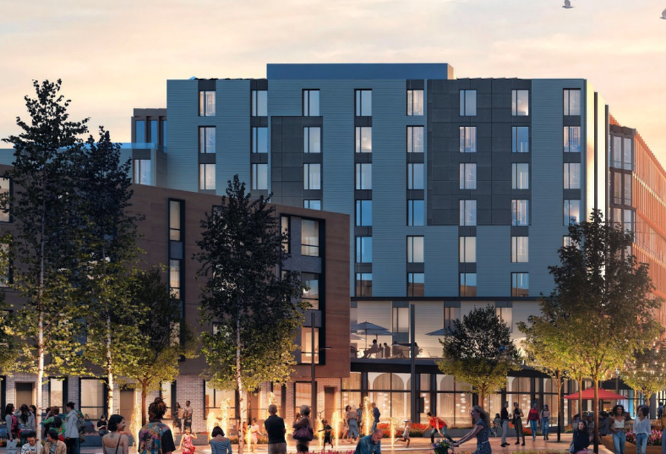 A rendering of HYM Investment and My City at Peace's proposed development on Parcel P3 in Roxbury.