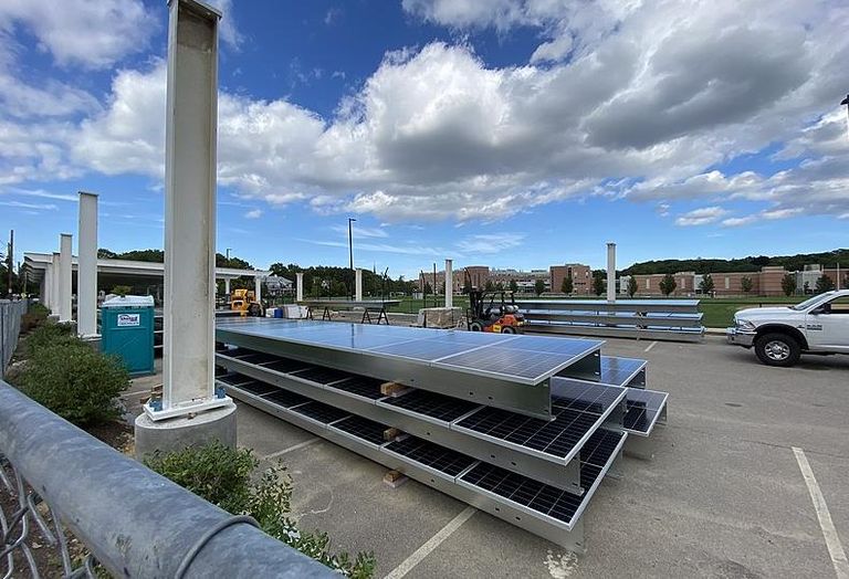 solar panels in a parking lot