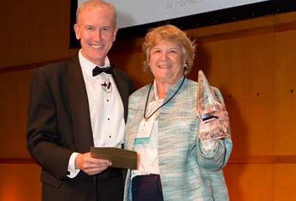 Spire Awards, Orange County, CATen-X senior vice president Eric Paulsen with Patricia Whitaker of Innovative Housing Opportunities, who won for Superior Performance by a Woman in Commercial Real Estate