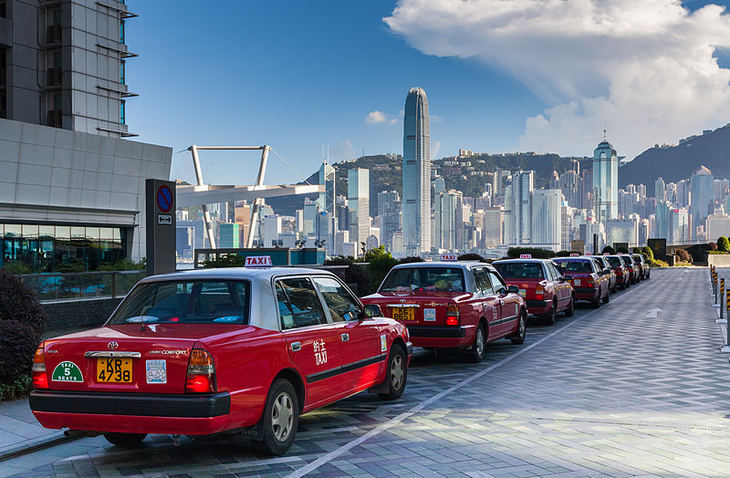 Taxis in front of the International Commerce Centre, Kowloon Waterfront, Hong Kong