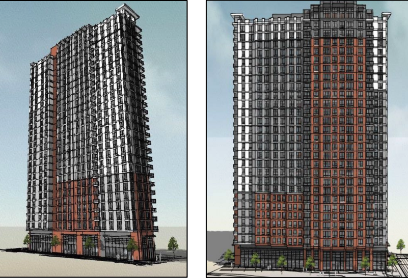 Renderings of the proposed mixed-income apartment tower to be built over a portion of Underground Atlanta.