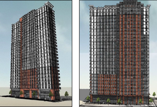 Renderings of the proposed mixed-income apartment tower to be built over a portion of Underground Atlanta.