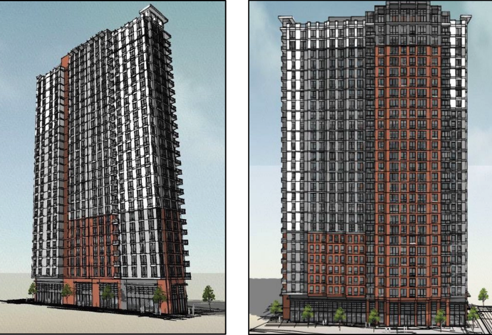 Renderings of the proposed mixed-income apartment tower to be built over a portion of Underground Atlanta.