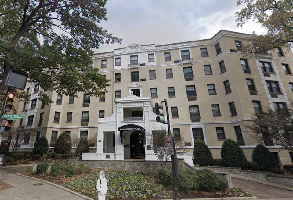 The Connecticut Plaza Apartments at the intersection of Connecticut Avenue and Cathedral Avenue NW.
