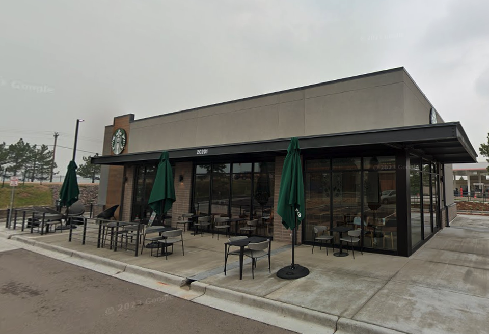 Google street view of a 2,200 SF Starbucks at 20201 E. Smoky Hill Road in Centennial sold by Louis Lee of Antonoff & Co.