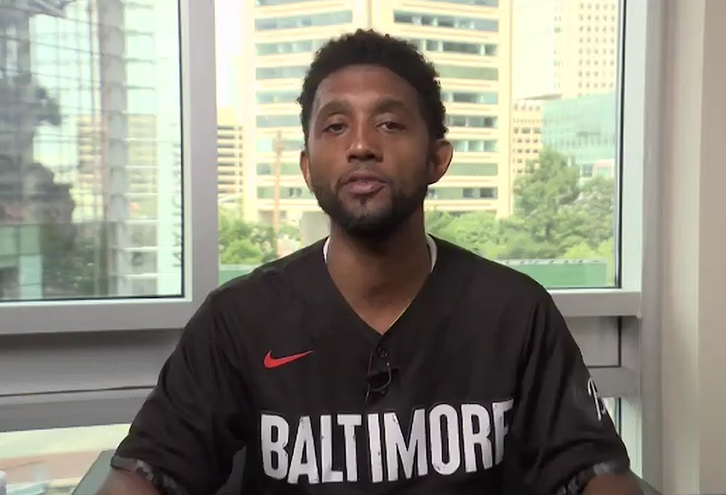 Baltimore Mayor Brandon Scott speaking on Bisnow's webinar, moderated by Bisnow Editor-In-Chief Mark Bonner. 