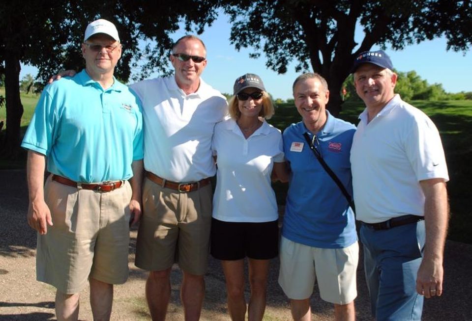 Frisco EDC president Jim Gandy, Younger Partners founders Moody Younger and Kathy Permenter, Frisco EDC economic development director John Bonnet, and Younger Partners’ Byron McCoy at the 16th hole.