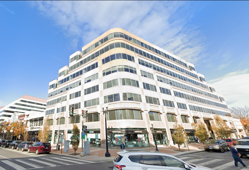 The Chevy Chase Plaza office building at 5301 Wisconsin Ave. NW, one block from the D.C.-Maryland border. 