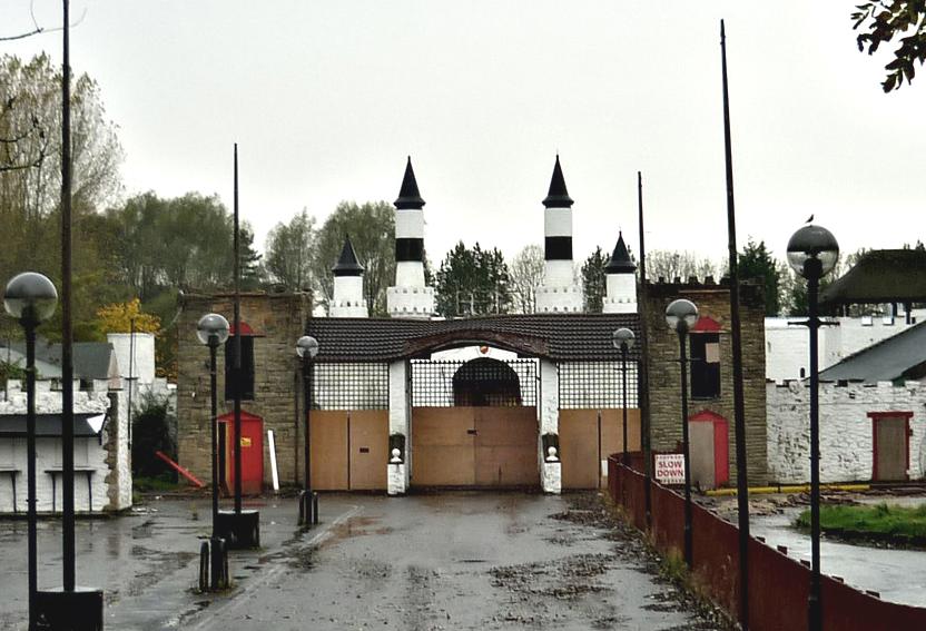 The shuttered entrance to the abandoned Camelot Theme Park, Chorley camelot theme park chorley lancashire