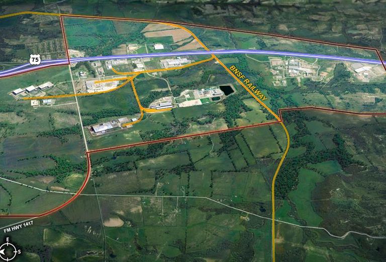 The boundaries (in red) of Progress Park in Sherman