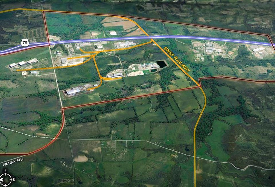 The boundaries (in red) of Progress Park in Sherman