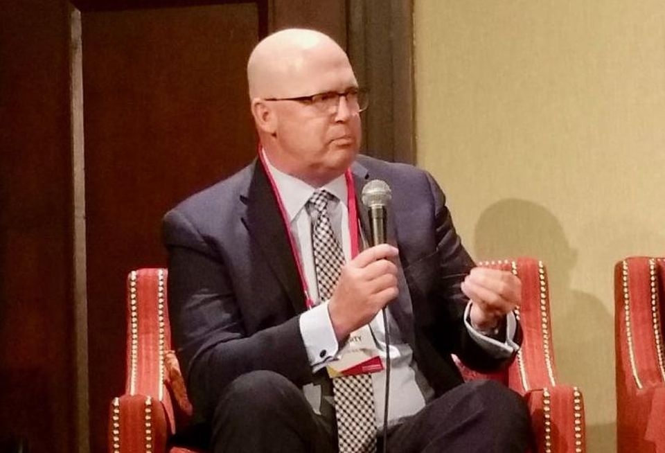 Swinerton Builders Gary Moriarty speaks during a student housing panel Nov. 30, 2017 at Bisnow's SoCal Student Housing & University Development in Los Angeles.