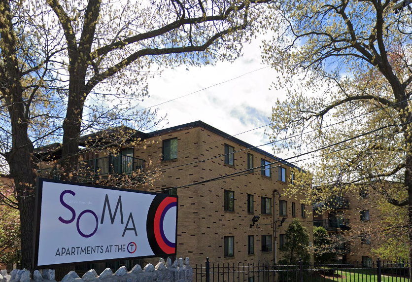 The DSF Group rebranded the Mattapan Apartment complex to SoMa Apartments at the T after acquiring the property in 2018.