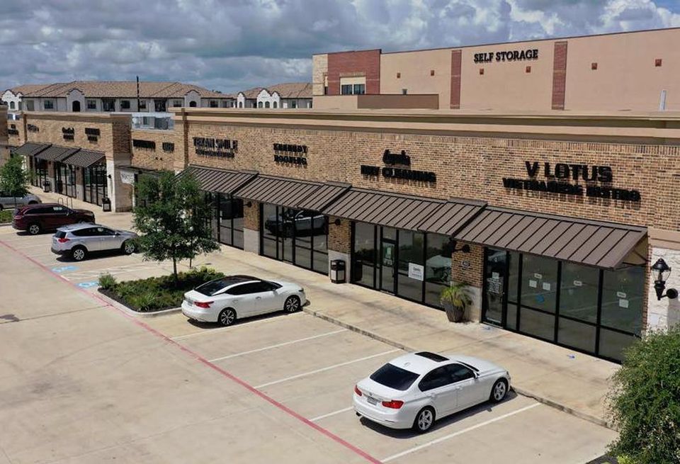 An exterior view of Riverstone Plaza in Sugar Land.