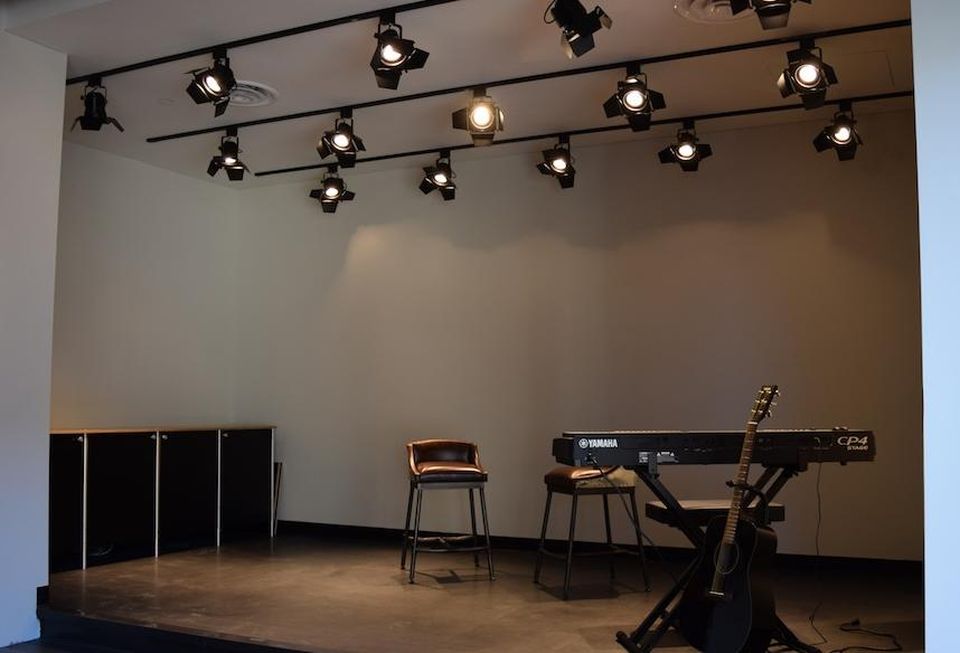 Stage with a guitar and piano