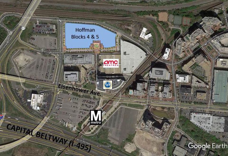 An aerial view of StonebridgCarras' site at Hoffman Town Center in Alexandria
