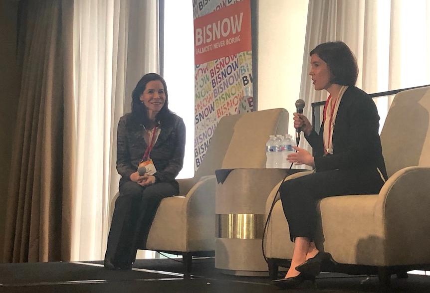 Evergreen Commercial Realty Principal Lilly Golden and Martin Fein Interests Vice President of Development Rebecca Luks at Bisnow's Future of Uptown event in Houston on April 17.