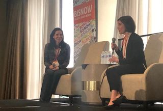 Evergreen Commercial Realty Principal Lilly Golden and Martin Fein Interests Vice President of Development Rebecca Luks at Bisnow's Future of Uptown event in Houston on April 17.