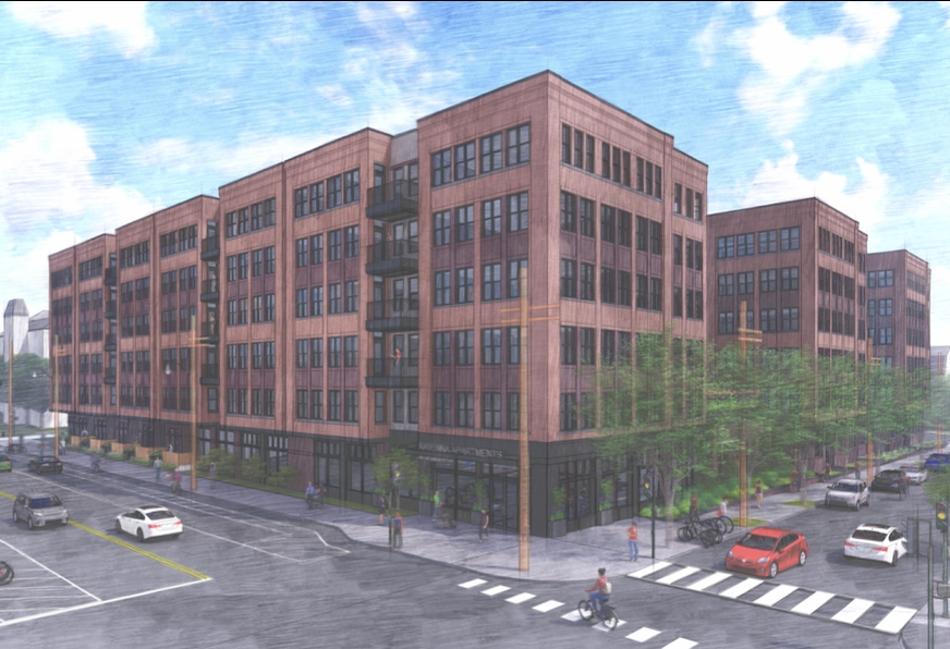 A new rendering showing the latest plans for Horning and Menkiti's Ravenna project at 901 Monroe St. NE. 