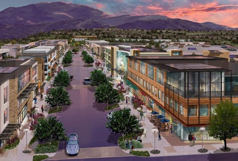 A rendering of Lincoln Place, a main street-like street featuring retail, office, entertainment and services in the Vista Canyon development in Santa Clarita. 