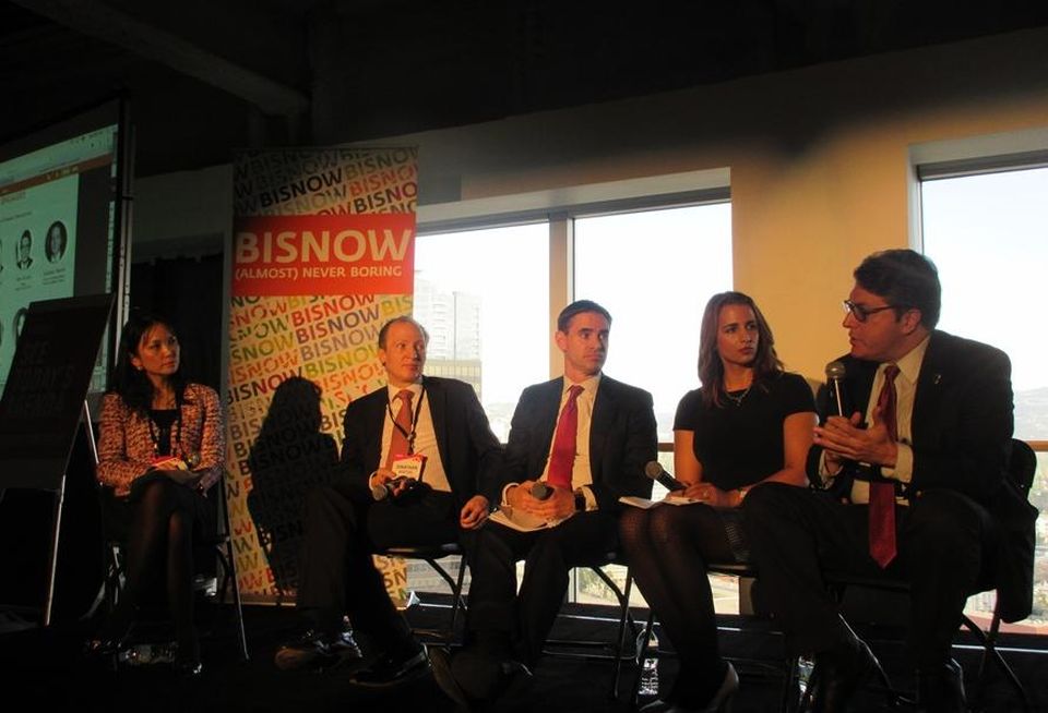 L.A. State of the Market, Panel 1Beverly Hills Mayor John Mirisch, Lockton Insurance's Claudia Margolis, Metro's Eric Geier, McKinsey Global Institute's Jonathan Woetzel, CityView's Sean Burton and Central City Assocation's Jessica Lall