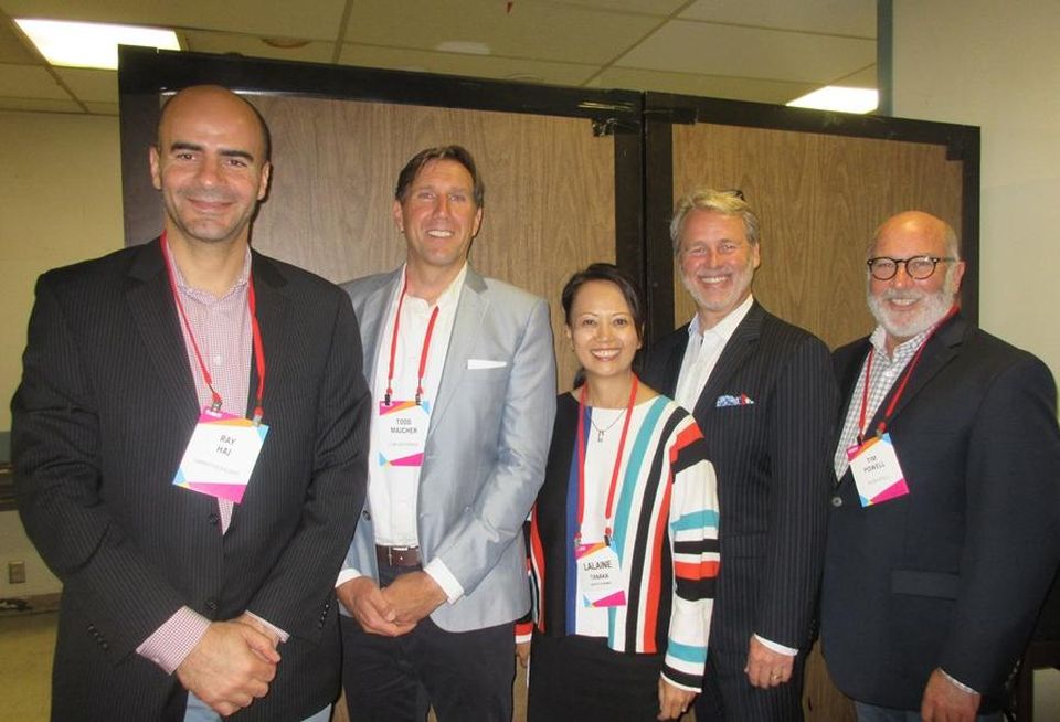 Swinerton Builders vice president Ray Haj, Lowe Enterprise vice president Todd Majcher, Architects Orange Hospitality Designer Lalaine Tanaka, TOTO USA William Strang and Hilton vice president Tim Powell at BLIS.