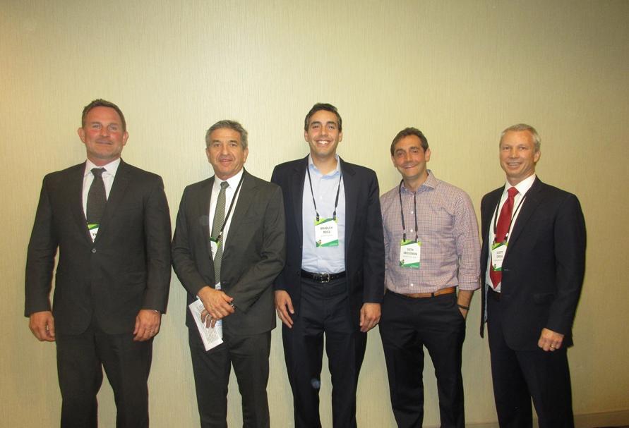 LA Capital Markets, 2017
Avatar Financial Group President T.R. Hazelrigg IV, Pircher, Nichols & Meeks partner Michael Scheinberg, Calmwater Capital vice president Bradley Ross, Meridian Capital Group managing director Seth Grossman and Freddie Mac Multifamily managing director Scott Croul at last week's Bisnow LA Capital Markets event at the Westin Bonaventure Hotel in DTLA.