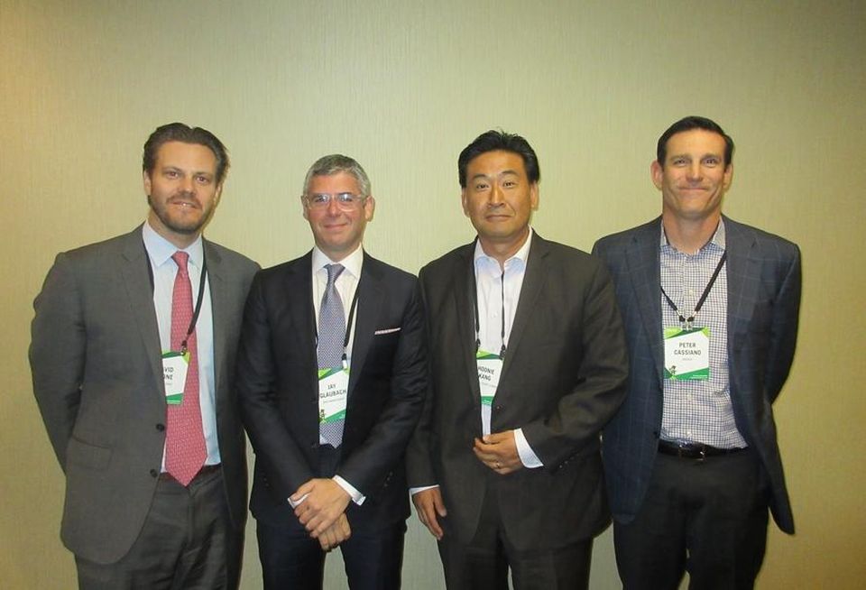 Allen Matkins partner David Stone, Ares Management managing director Jay Glaubach, Kearny Real Estate Company partner Hoonie Kang and Invesco managing director Peter Cassiano.