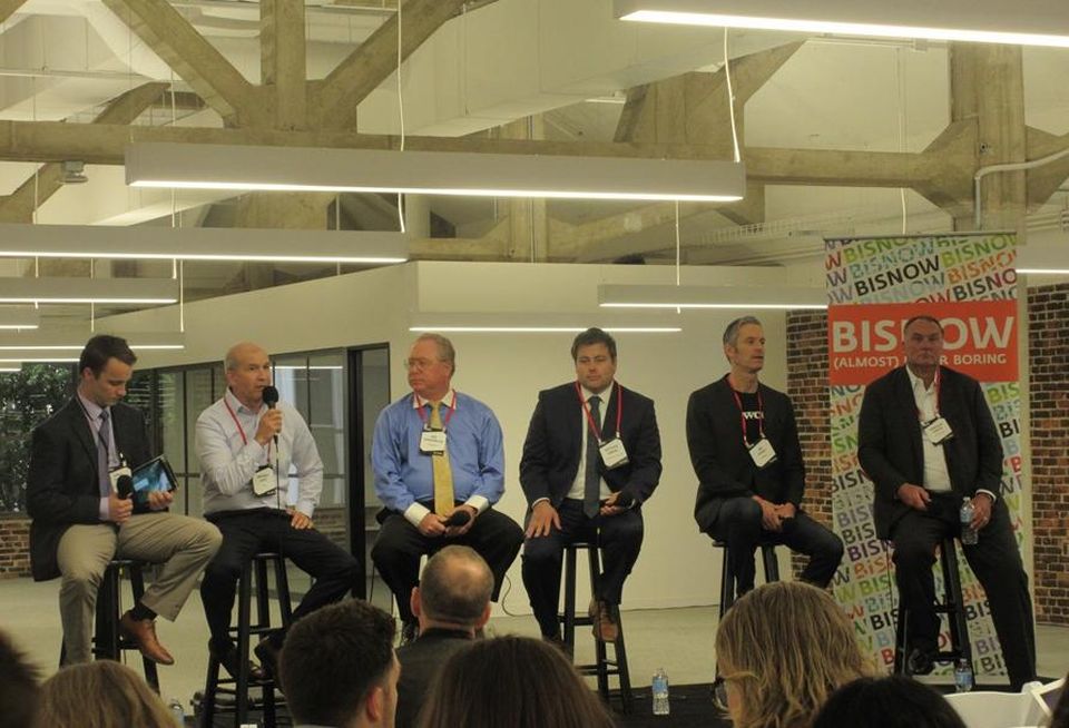 Glotman Simpson US Inc. Director Chris Smith, CBRE Senior Vice President Anthony Gatti, Sonnenblick Principal Bob Sonnenblick, Rising Realty Partners Senior Vice President Matthew Ahrens, WeWork GM of WeWork West Jon Slavet and Avison Young Principal and Managing Director Jonathan Larsen