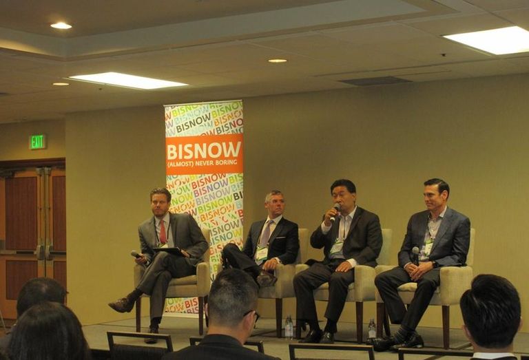 Allen Matkins partner David Stone, Ares Management managing director Jay Glaubach, Kearny Real Estate Co. partner Hoonie Kang and Invesco managing director Peter Cassiano. 