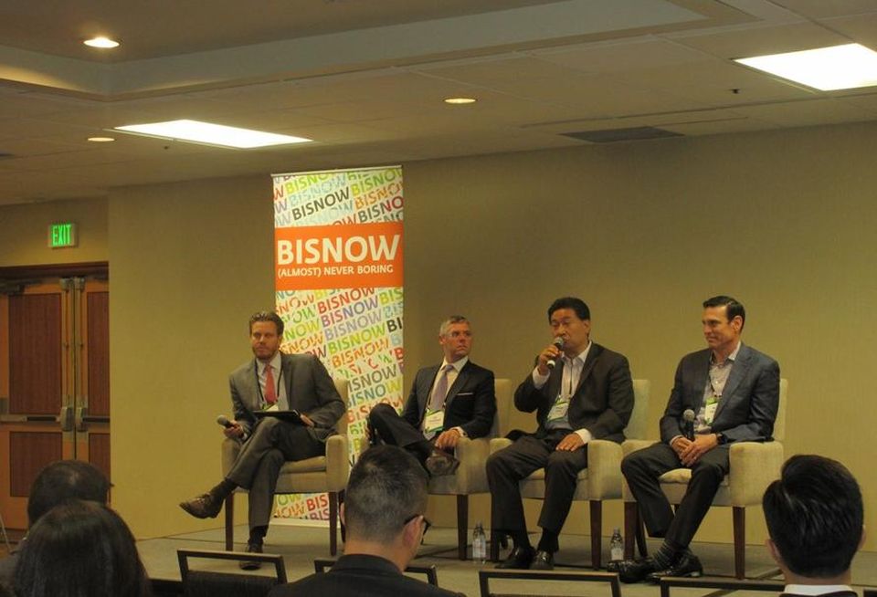 Allen Matkins partner David Stone, Ares Management managing director Jay Glaubach, Kearny Real Estate Co. partner Hoonie Kang and Invesco managing director Peter Cassiano.