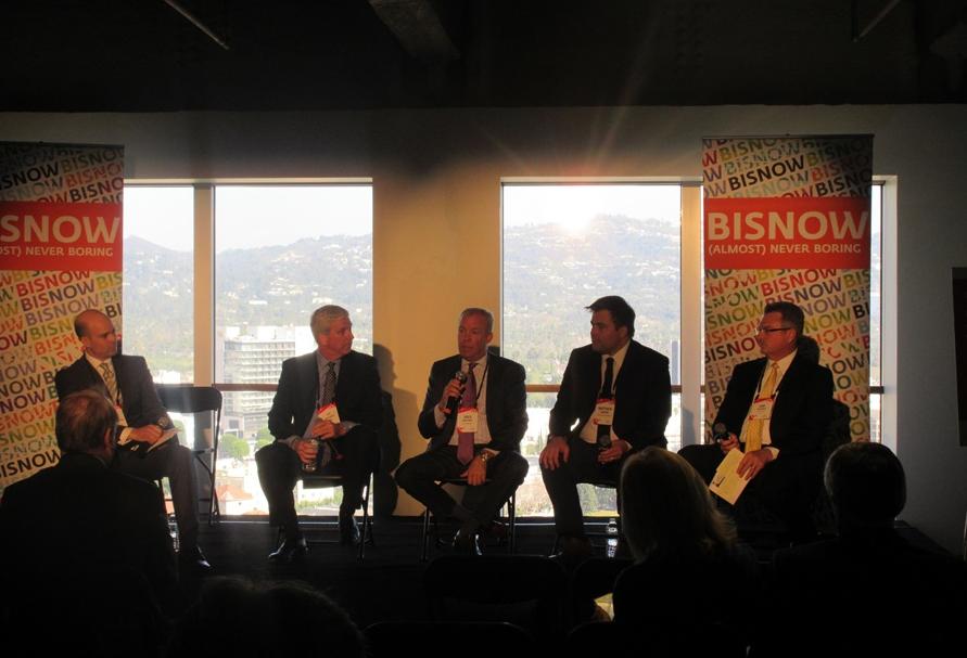 L.A. State of the Market:  
Allen Matkins partner Alain R'bibo, CBRE managing director Patrick McRoskey, Wilson Meany director of development/retail Greg Whitney, Rising Realty Partners senior vice president Matthew Ahrens and Prologis president of the Southwest region Kim Snyder.