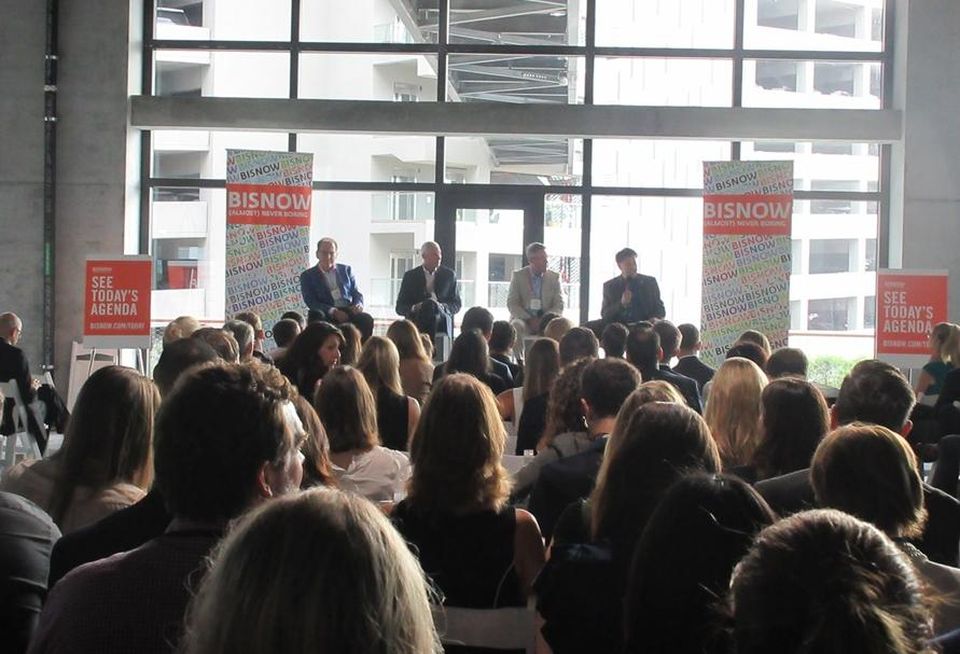 JLL Managing Director Carl Muhlstein, IDS Real Estate Group Senior Vice President David Saeta, Hackman Capital Partners Managing Director Ryan Smith and moderator, Culver City Mayor Jeff Cooper at the Bisnow Future of Culver City