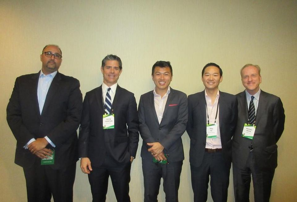 Bisnow Capital Markets LAAckman Ziff managing director Sandeep Pathak, Nixon Peabody's Justin Thompson, World Trade Center - Los Angeles' Stephen Cheung, Gaw Capital Partners' Mike Hu and Gemdale USA's Michael Krupa