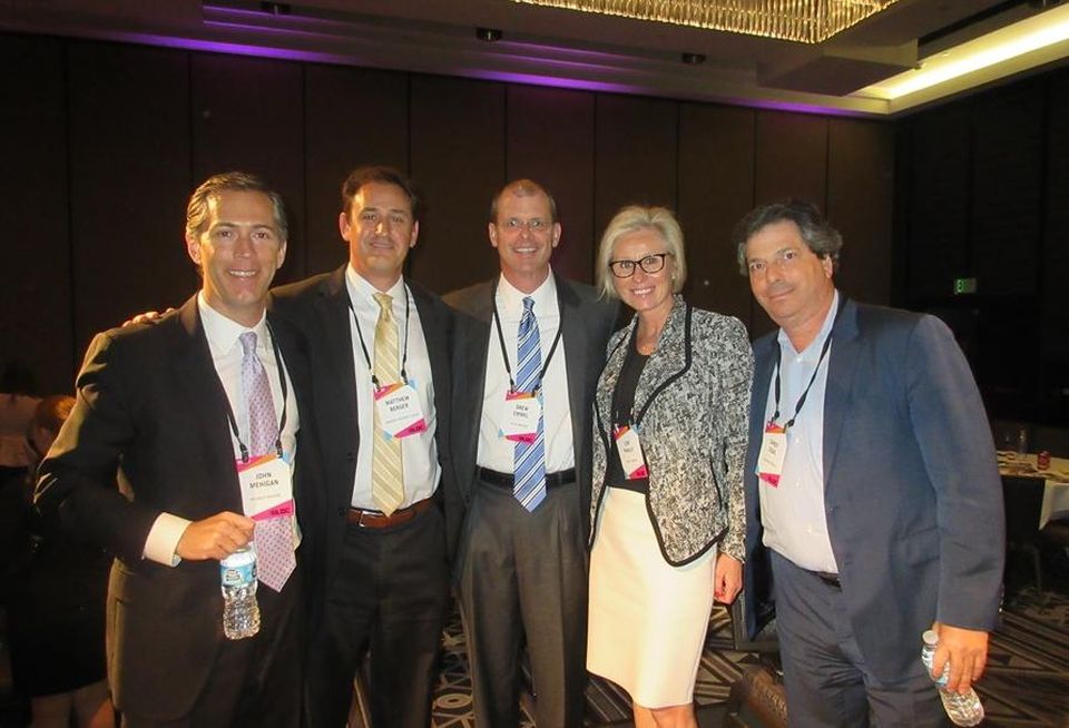 National Retail West Event, LARegency Centers senior market office John Mehigan, Brixmor Property Group president Matthew Berger, Allen Matkins partner Drew Emmel, The Irvine Co. vice president Lori Pawley and Newmark Merrill CEO Sandy Sigal