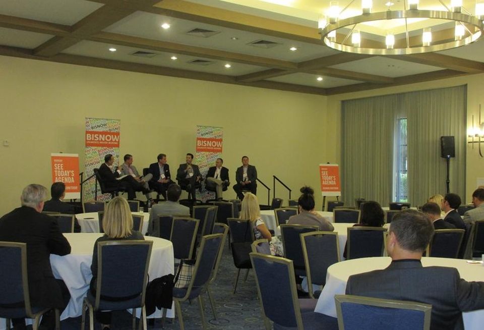CBRE's Kurt Strasmann, Harbor Associates Paul Miszkowicz, McCarthy Cook & Co.'s Michael Coppin, Equity Office's Rich McEvoy, Menlo Equities Chad Iverson and Greenlaw Partners' Wil Smith