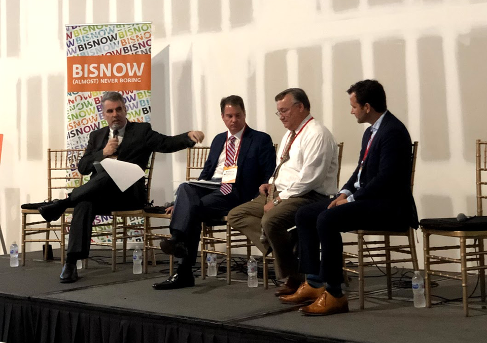 Greenberg Traurig shareholder Jonathan Gelman, McCraney Property Co. CEO Steve McCraney, PortMiami Head of Business Development and Marketing Don Wrinkle and Prologis executive Scott Gregory speak on a Bisnow panel June 27, 2019.