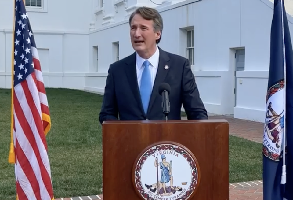 Virginia Gov. Glenn Youngkin at Thursday's press conference about the arena funding.