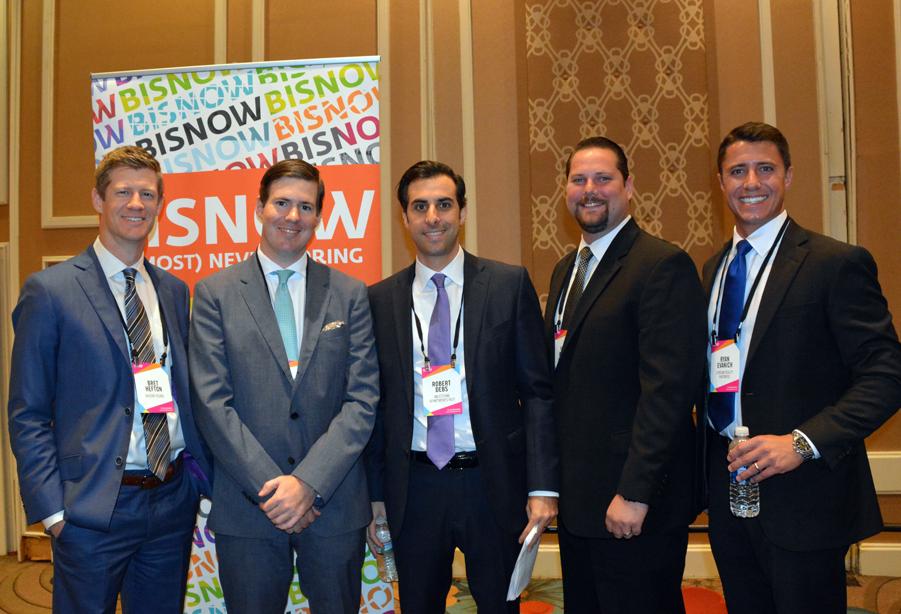 Bisnow's Dallas Next Generation Leaders Event; From left Avison Young Principal Bret Hefton, Heady Investments EVP Sayres Heady, Milestone Apartments REIT Director Robert Debs, TIG Principal Kevin Mackey and Stream VP Ryan Evanich