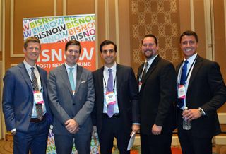 Bisnow's Dallas Next Generation Leaders Event; From left Avison Young Principal Bret Hefton, Heady Investments EVP Sayres Heady, Milestone Apartments REIT Director Robert Debs, TIG Principal Kevin Mackey and Stream VP Ryan Evanich